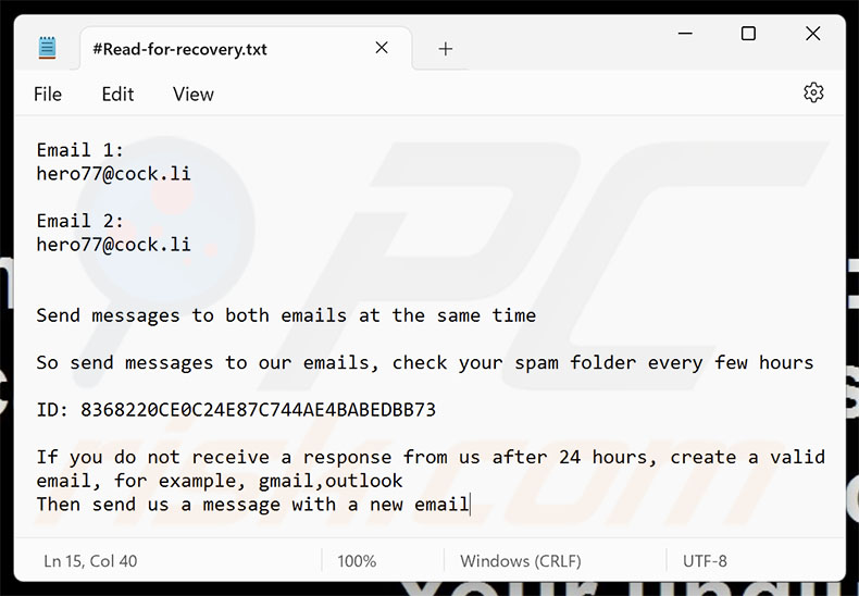 Hero ransomware losgeldbrief (#Read-for-recovery.txt)
