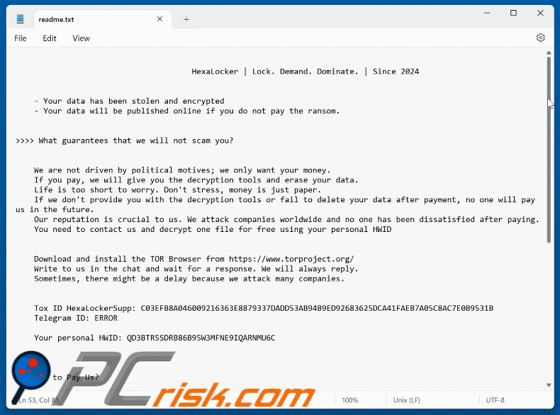 HexaLocker ransomware losgeldbrief (readme.txt) GIF