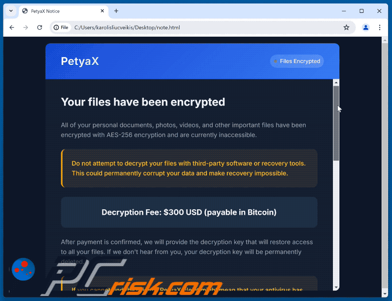 PetyaX ransomware losgeldbrief (note.html) GIF
