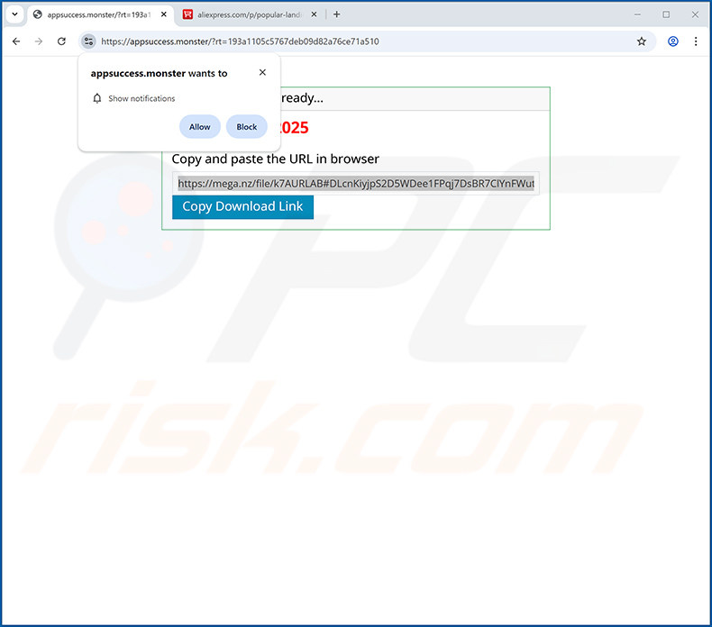 Schurkenwebsite (appsuccess[.]monster) gebruikt om Temeliq te promoten Ultra Touch PUA