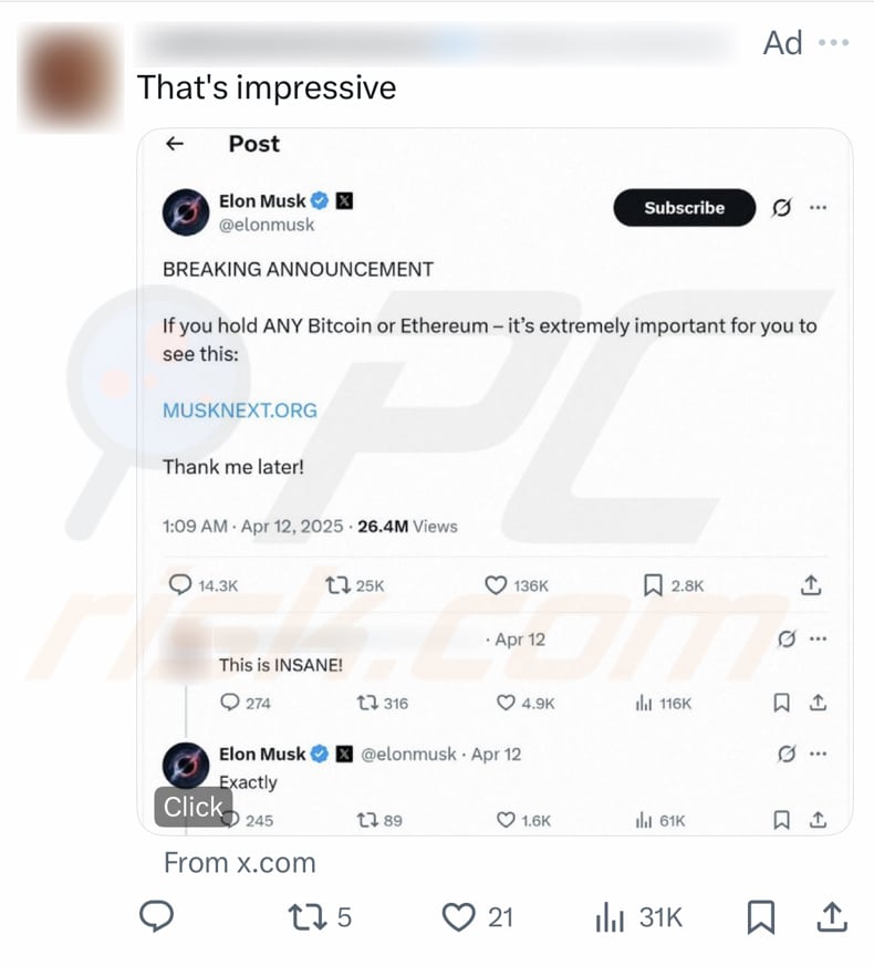 Tesla Foundation Giveaway Scam nepbericht van Elon Musk