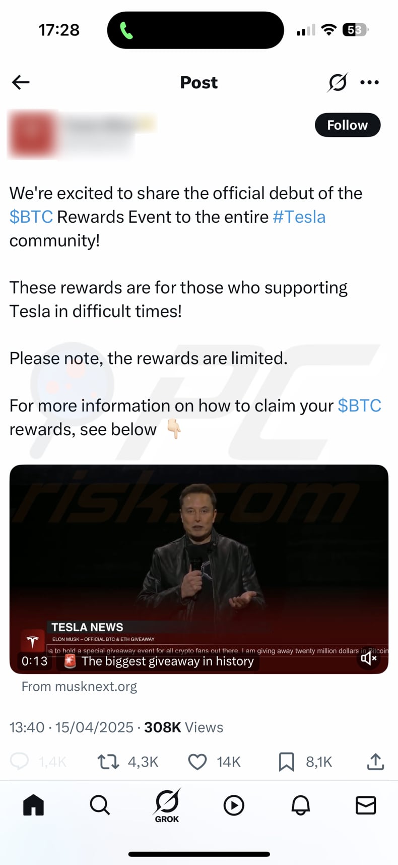 Tesla Foundation Giveaway Scam tweede nepbericht