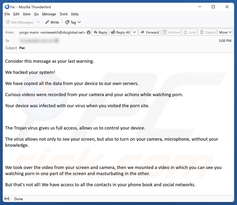 We Hacked Your System spam e-mailcampagne