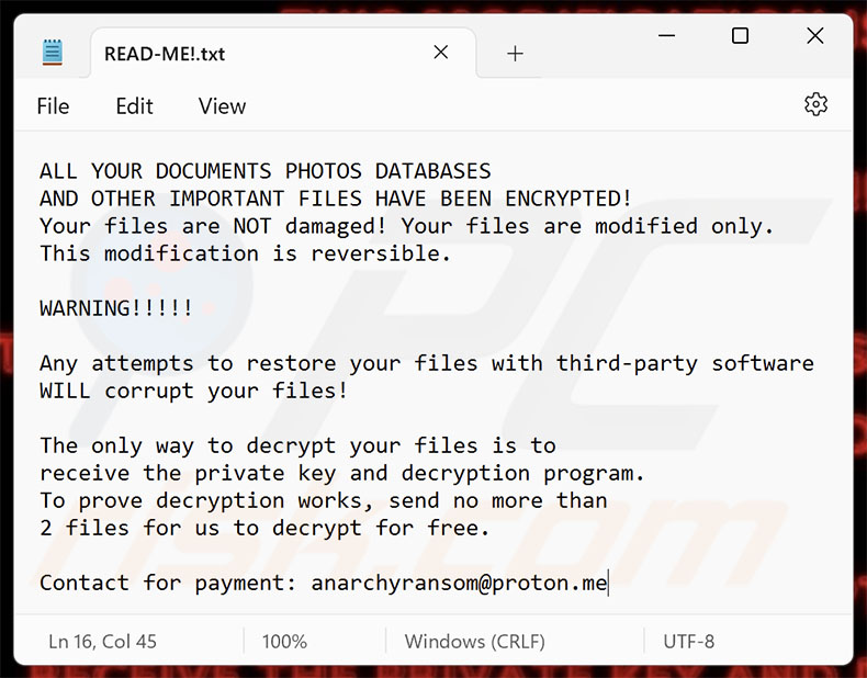 AnarchyRansom ransomware losgeldbrief (READ-ME!.txt)