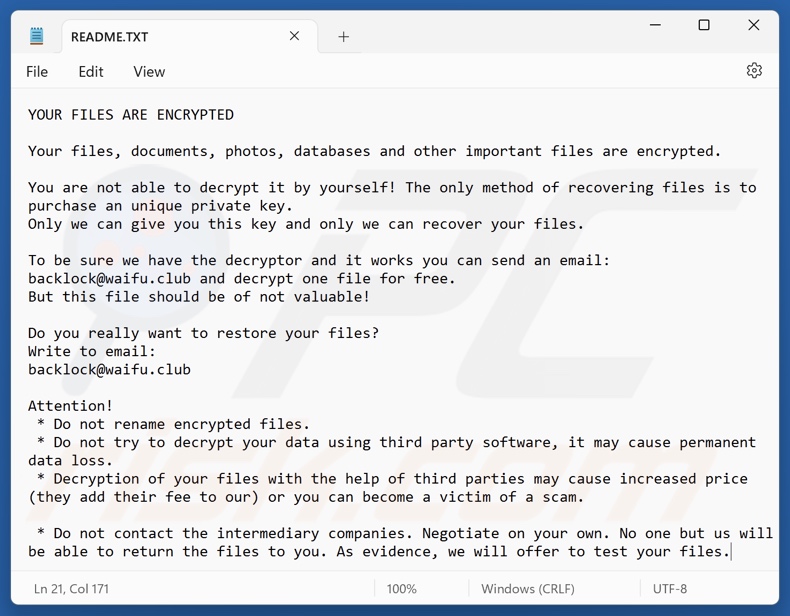 BackLock ransomware losgeldbrief (README.TXT)