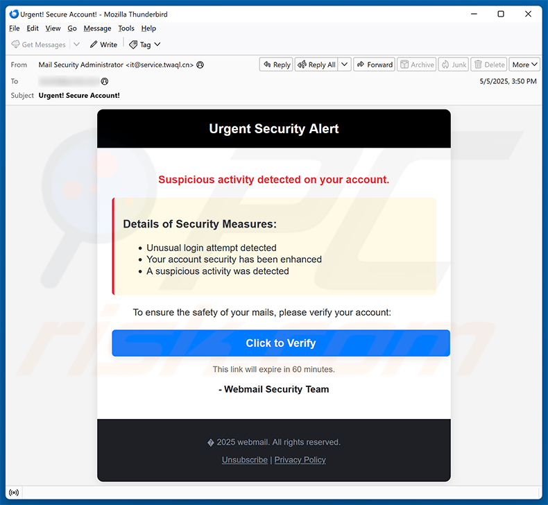 Binance - Urgent Security Alert email oplichting (2025-05-06)
