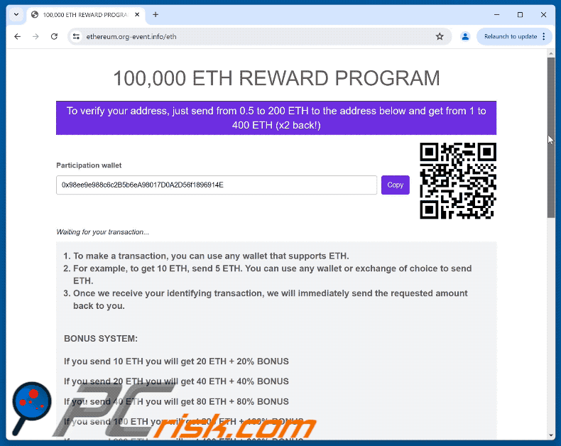 Uiterlijk van de Ethereum (ETH) Reward Program-zwendel (GIF)