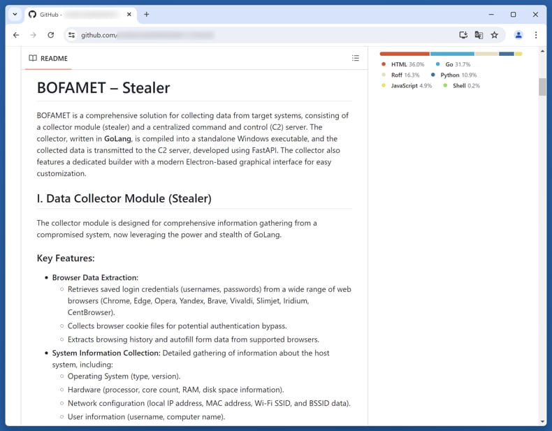 BOFAMET Stealer gepromoot op GitHub