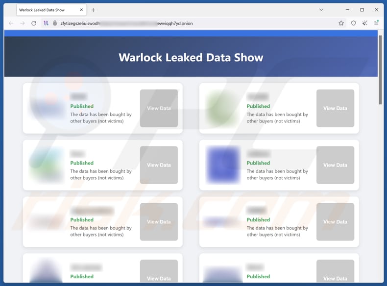 Warlock Group Ransomware-website voor het lekken van gegevens