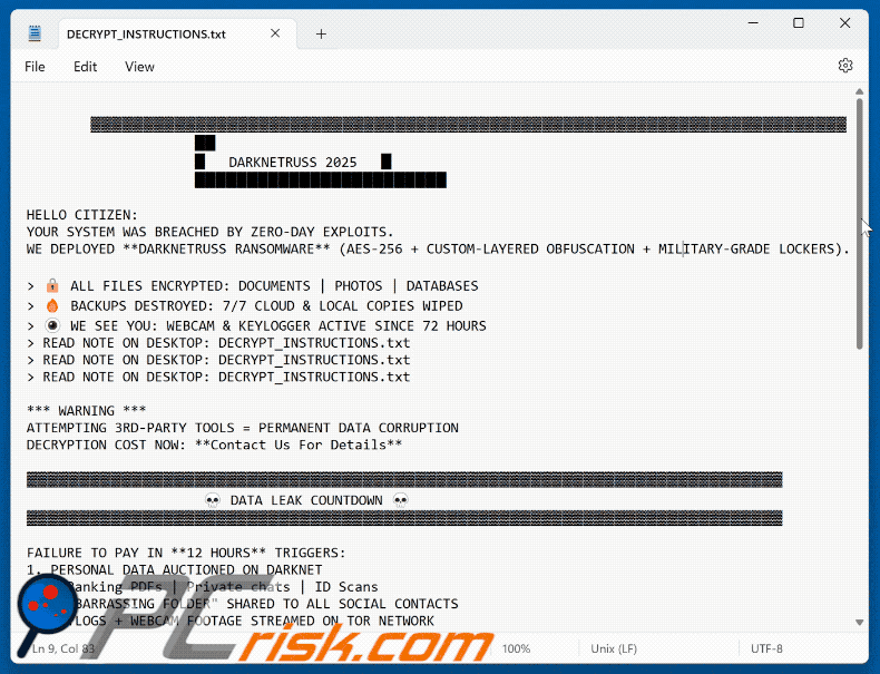 DarkNetRuss Ransomware losgeldbrief (DECRYPT_INSTRUCTIONS.txt)