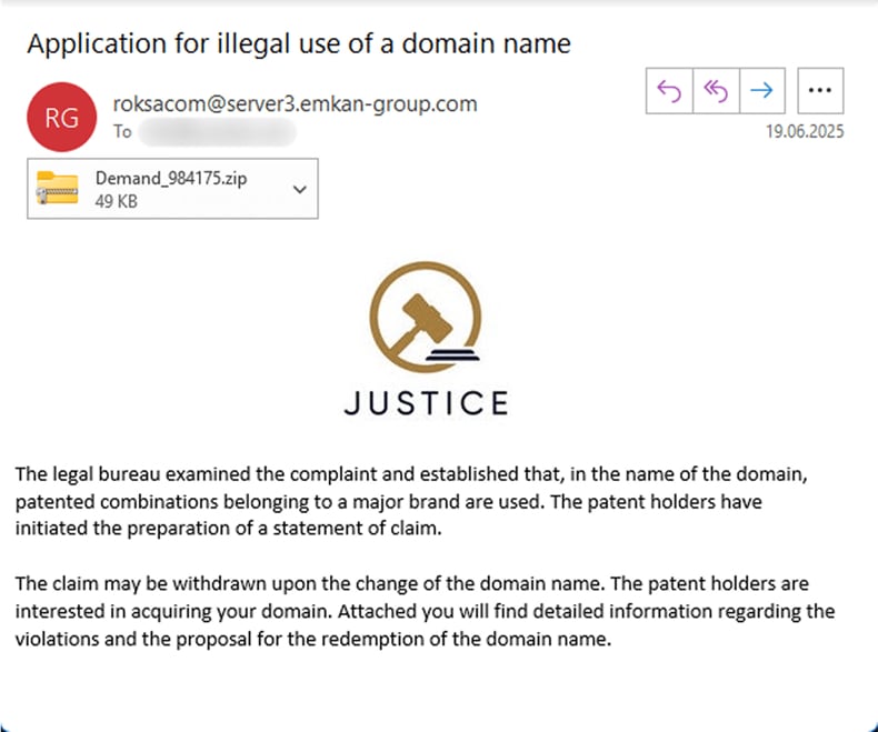 E-mail die de Efimer-trojan promoot (bron: securelist.com)