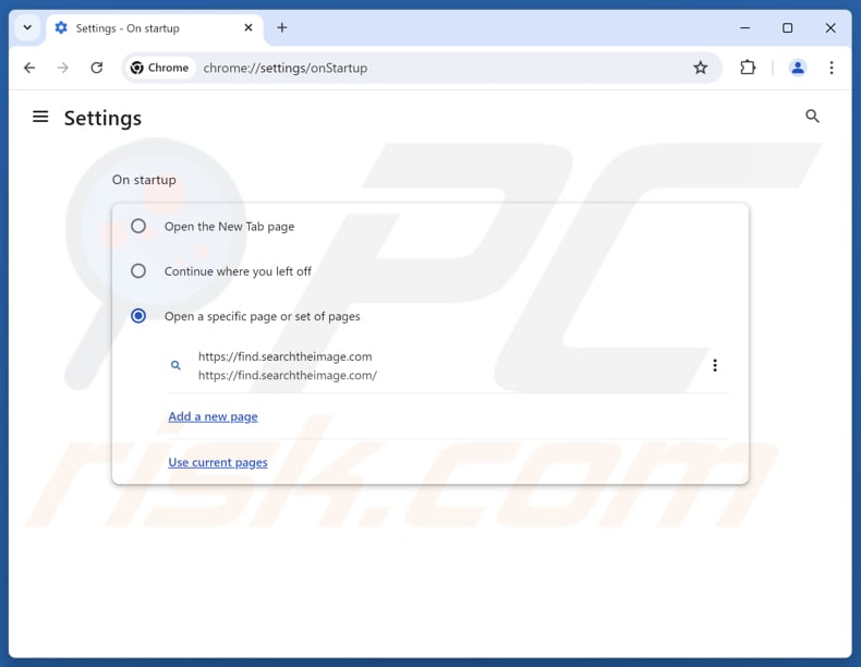 find.searchtheimage.com verwijderen van de startpagina van Google Chrome