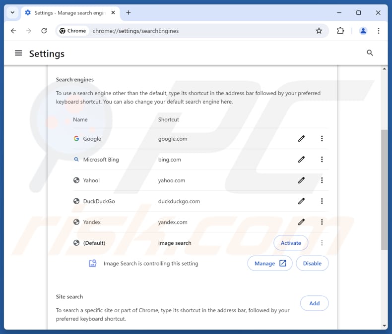 find.searchtheimage.com verwijderen uit de standaardzoekmachine van Google Chrome