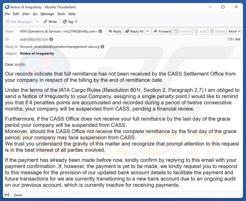 E-mailspamcampagne van de International Air Transport Association (IATA)