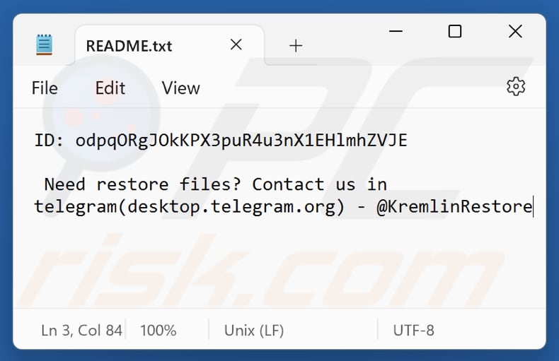 KREMLIN ransomware tekstbestand (README.txt)