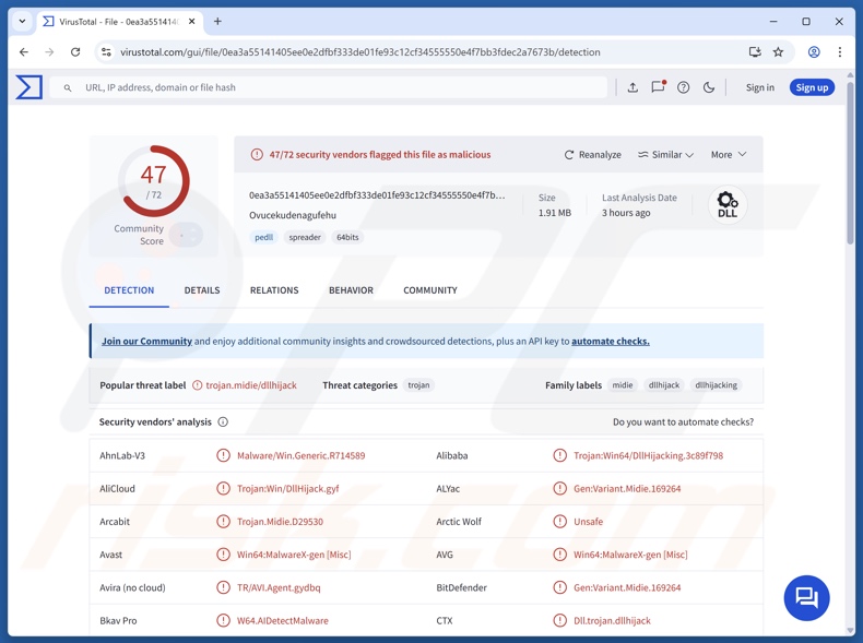 QuirkyLoader malwaredetecties op VirusTotal
