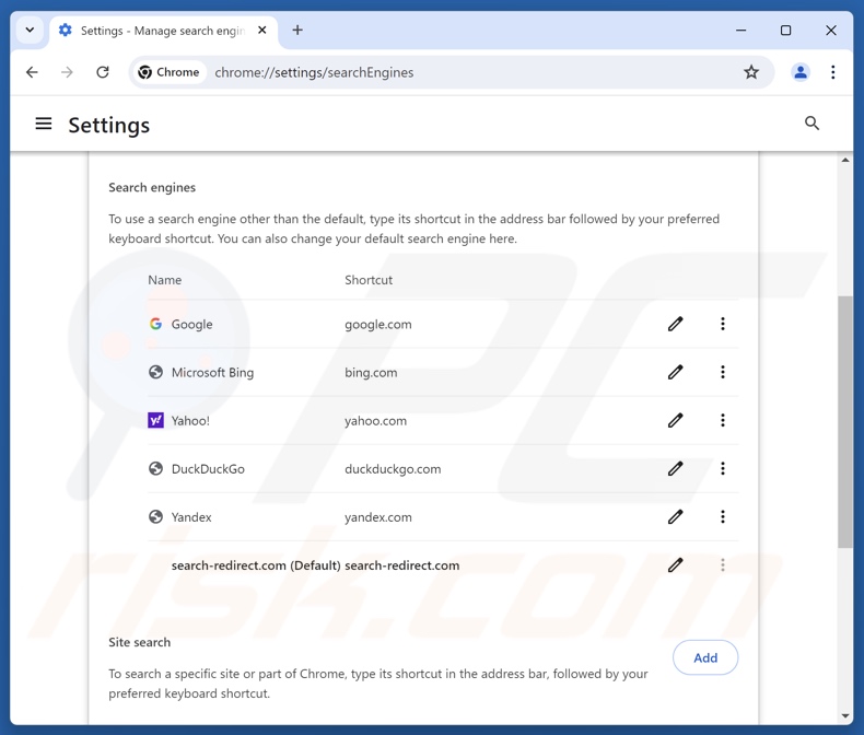 Search-redirect.com verwijderen uit de standaardzoekmachine van Google Chrome