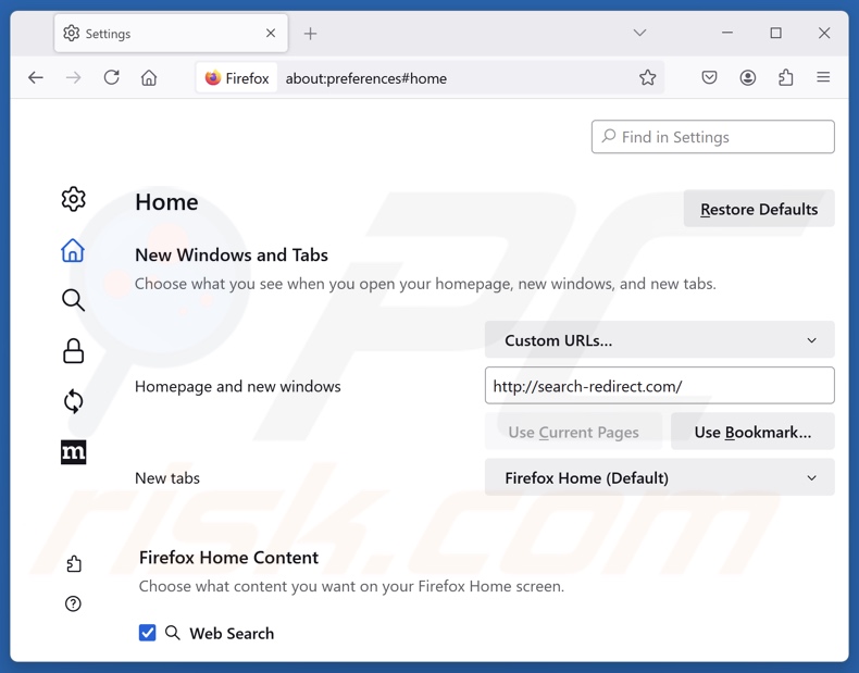 search-redirect.com verwijderen van de startpagina van Mozilla Firefox
