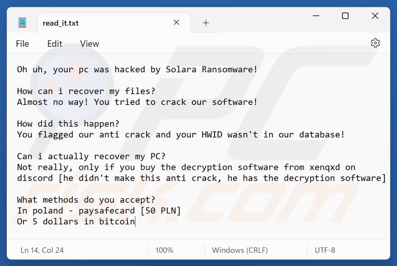 Solara ransomware tekstbestand (read_it.txt)