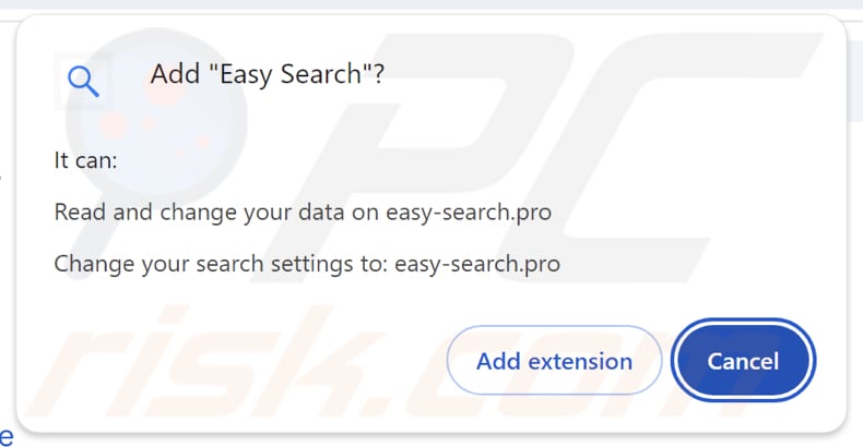 Easy Search browser hijacker om toestemming vragen