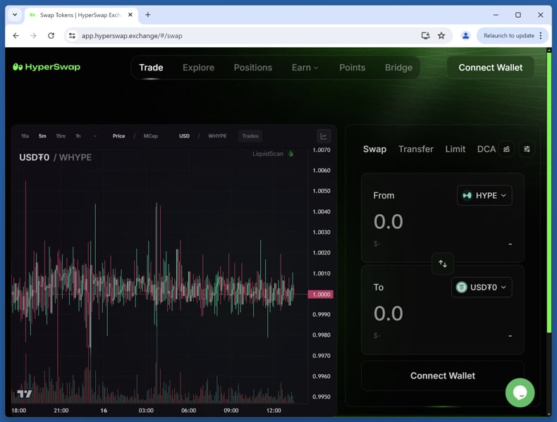 Nep HyperSwap website echte website (app.hyperswap.exchange)