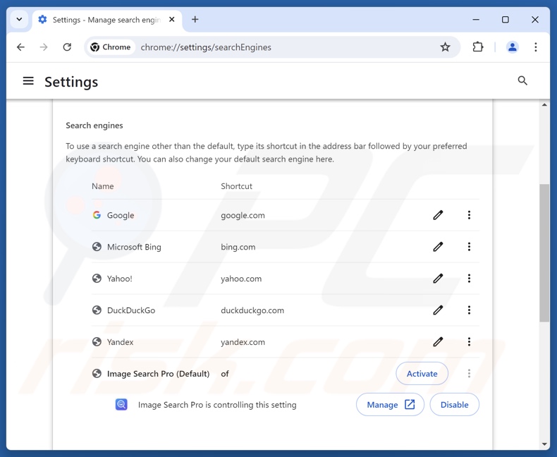 Imagesearcherpro.com verwijderen uit de standaardzoekmachine van Google Chrome