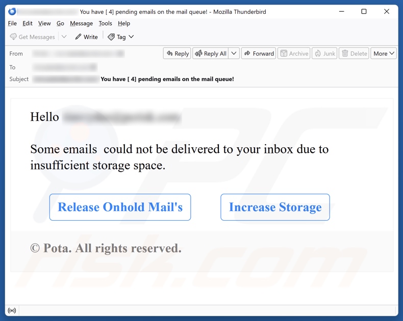 Insufficient Storage Space email spam campaigne
