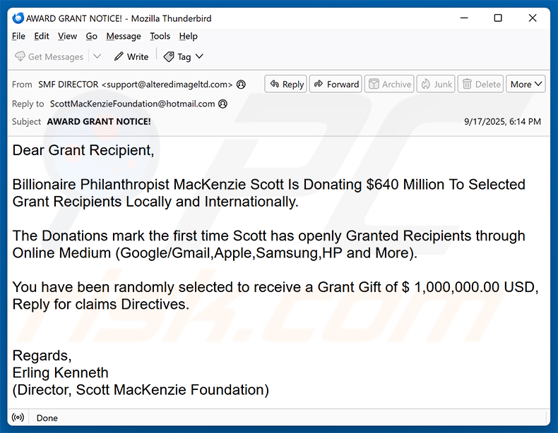 Mackenzie Scott Foundation email scam (2025-09-18)