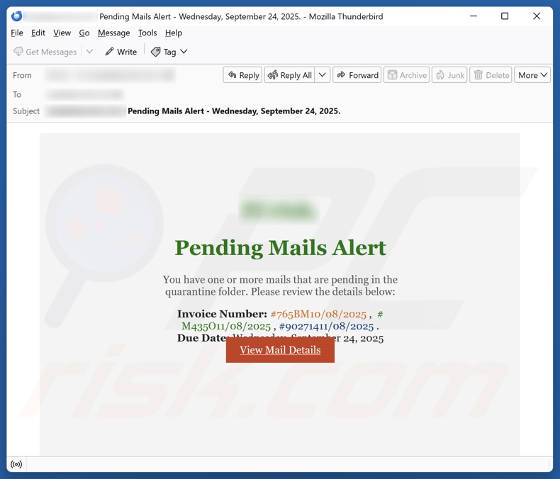 Pending Mails Alert email spam campaigne