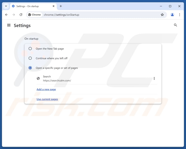 Searchcalm.com verwijderen uit de standaardzoekmachine van Google Chrome startpagina