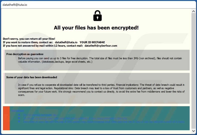 Theft ransomware losgeldbrief (pop-up)