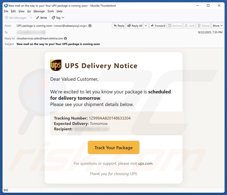 UPS Delivery Notice e-mailspamcampagne
