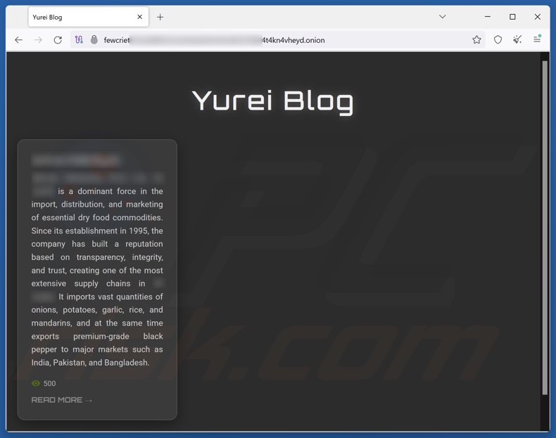 Website van Yurei ransomware
