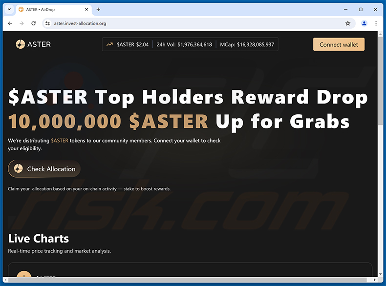 Aster airdrop drainer website (aster.invest-allocation[.]org - 2025-10-07)