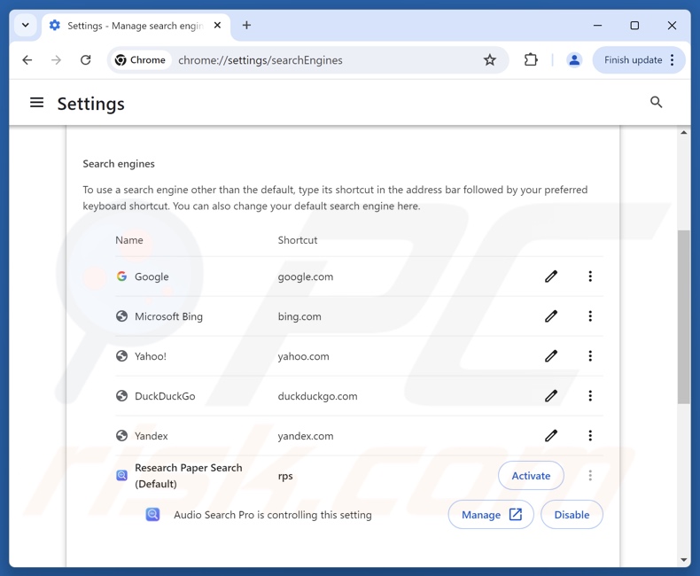 Audiosearchpro.com verwijderen uit de standaardzoekmachine van Google Chrome