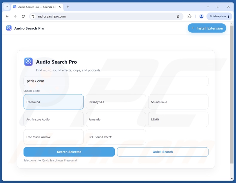 Audio Search Pro browserkaper