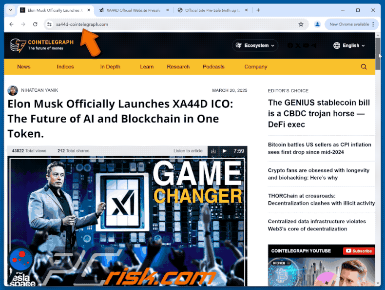 Uiterlijk van de valse xAI Token Launch-website (GIF)