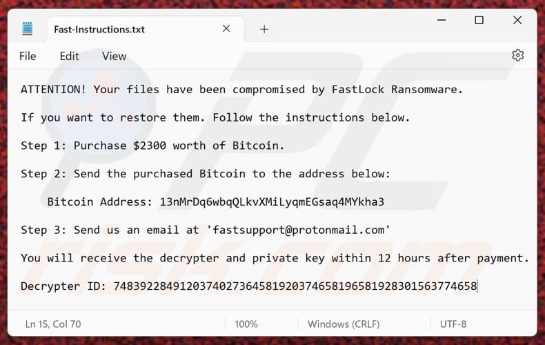 FastLock ransomware tekstbestand (Fast-Instructions.txt)
