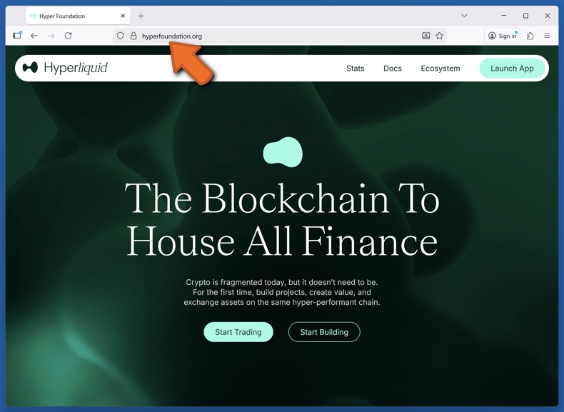 Uiterlijk van de echte Hyperliquid website (hyperfoundation.org)