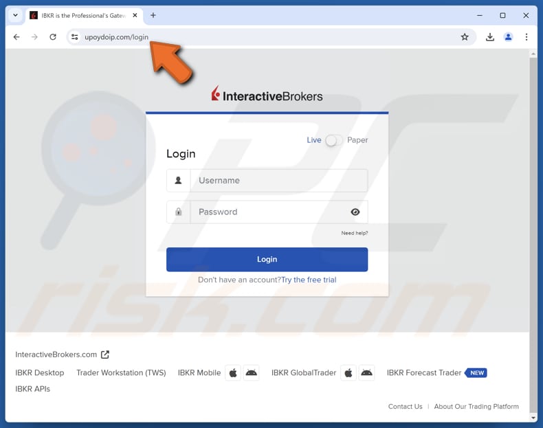 Interactive Brokers Compliance Verification Notice Email Oplichting phishing page
