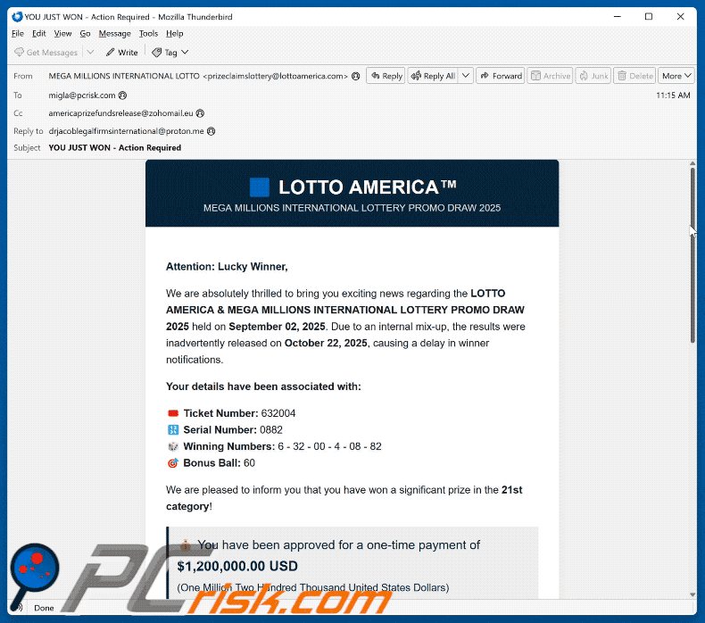 LOTTO AMERICA oplichting email (2025-10-23)