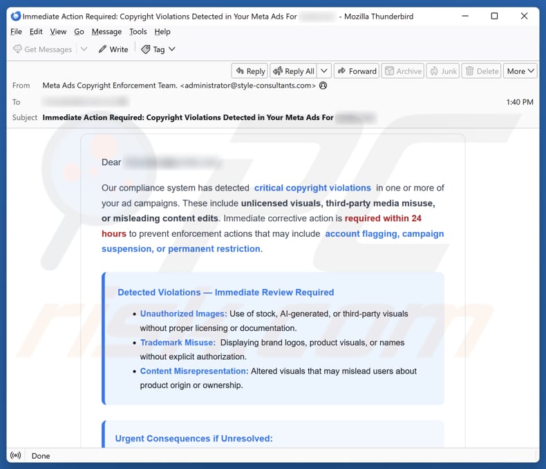 Email Account Failure Notice e-mailspamcampagne