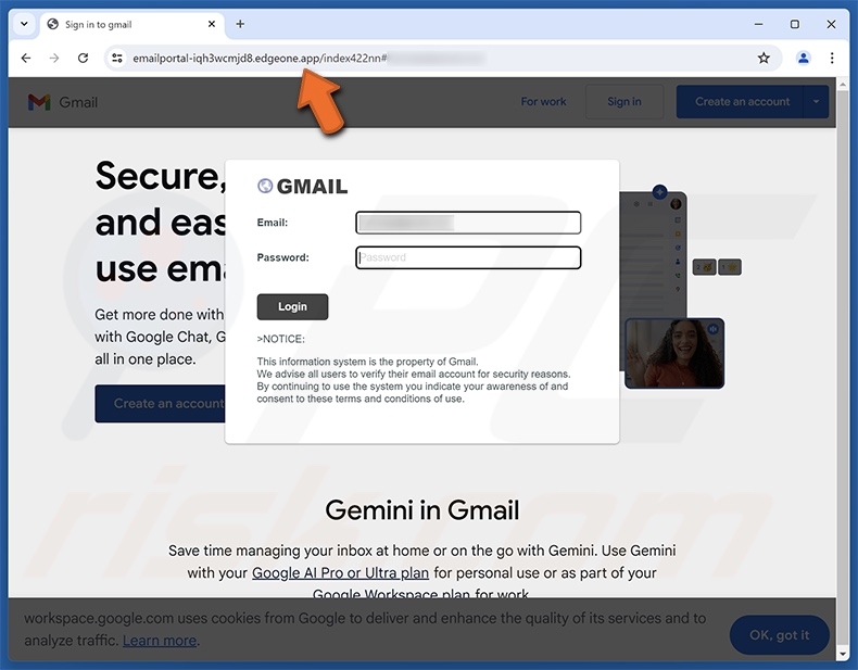 Nieuwe verbinding van een onbekende gebruiker scam e-mail gepromote phishing site
