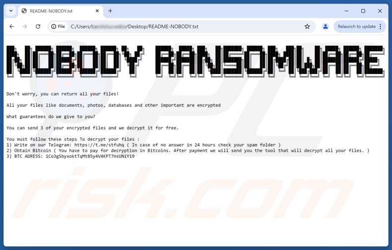 Nobody ransomware tekstbestand (README-NOBODY.txt)