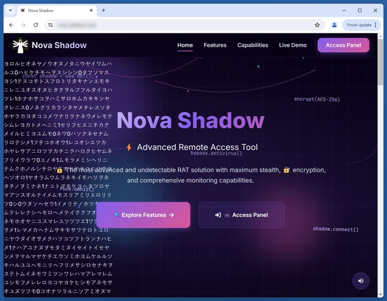 NovaShadow site die stealers promoot 1