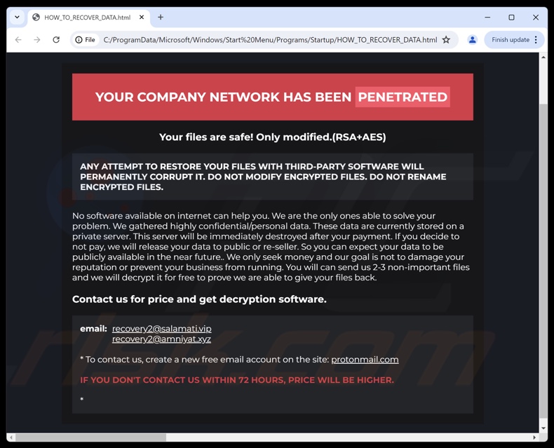 Prey ransomware losgeldbrief (HOW_TO_RECOVER_DATA.html)