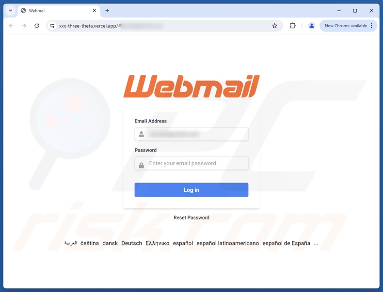 Security Notice Update frauduleuze e-mail promootte phishing website