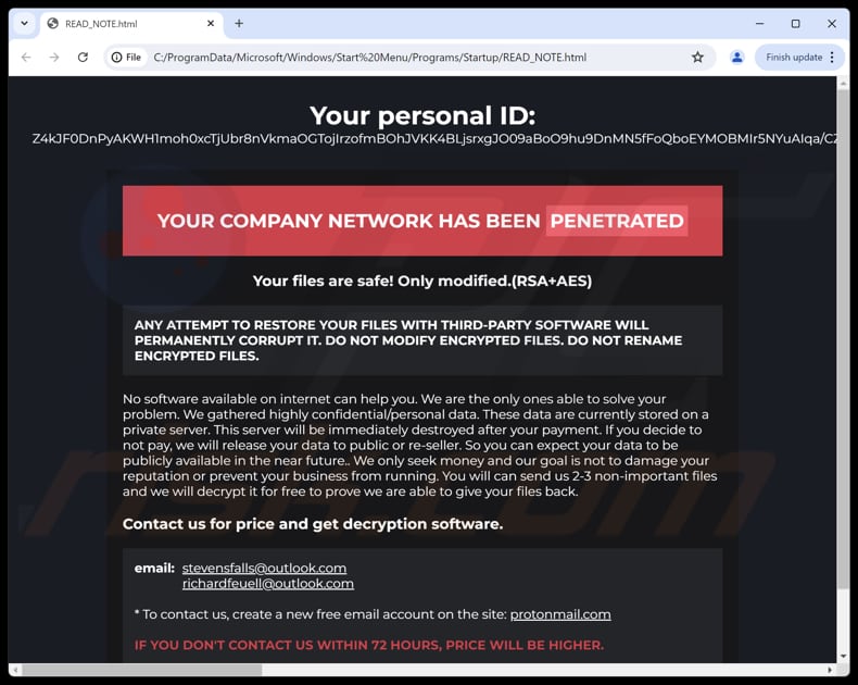 Stolen ransomware losgeldbrief (READ_NOTE.html)