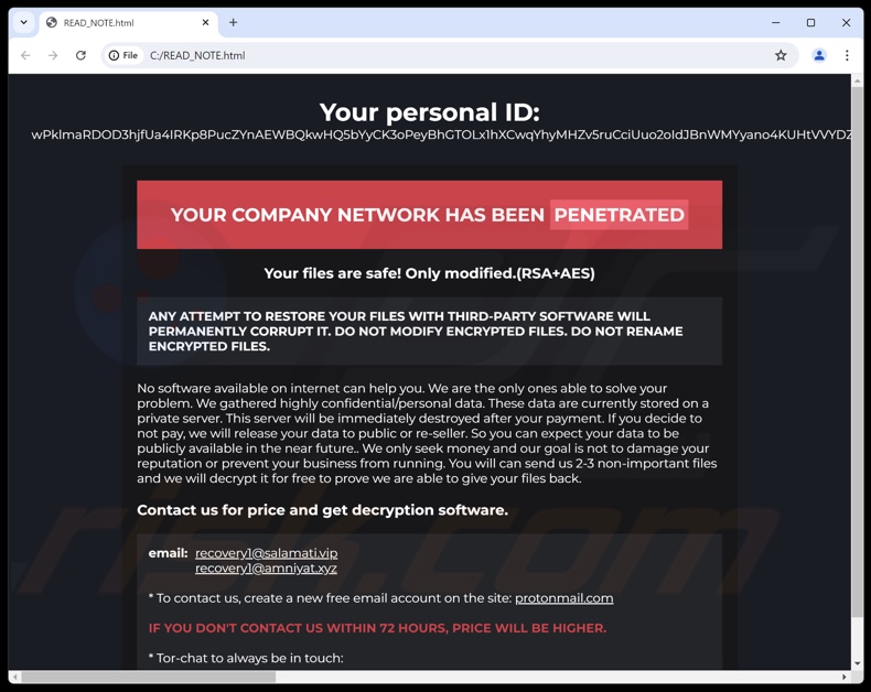 Trap ransomware losgeldbrief (READ_NOTE.html)