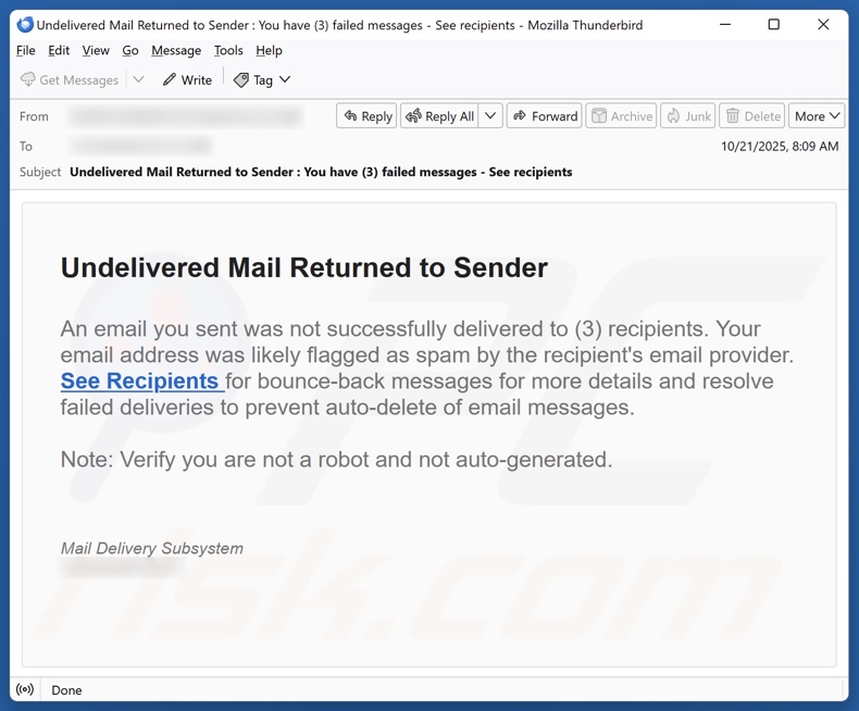 Undelivered Mail Returned To Sender e-mailspamcampagne